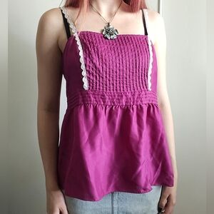 Deadstock Old Navy Summer 06' 100% Silk Purple White Lace Detail Satin Babydoll